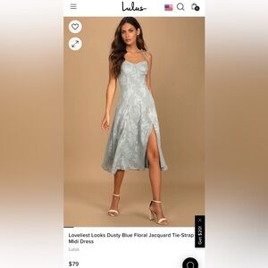 Lulus Loveliest Looks Dusty Blue Floral Jacquard Tie-Strap Midi Dress